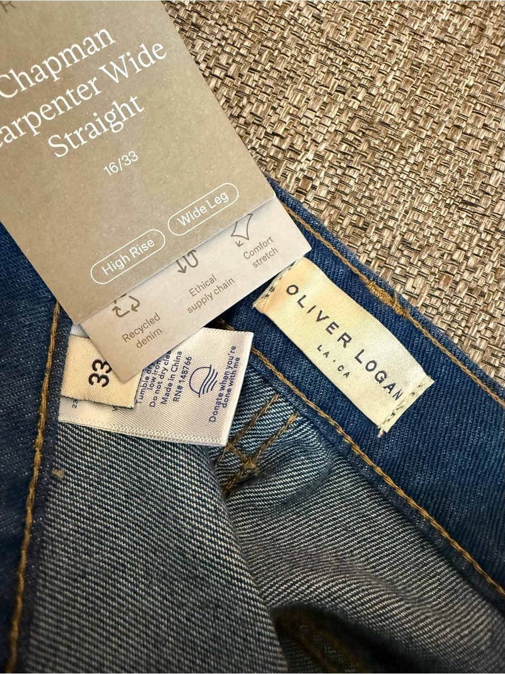 NWT Oliver Logan Chapman Carpenter Straight Wide Leg Super High Rise Jeans - Picture 7 of 10